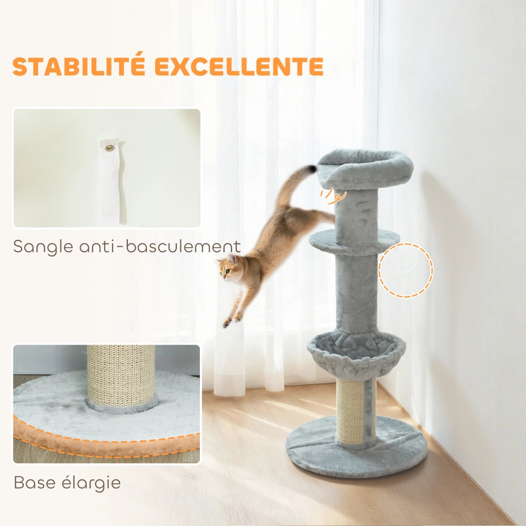 Tiragraffi per gatti con sisal e giocattolo ¨C zephmum ¨C grigio chiaro 48x103.5cm