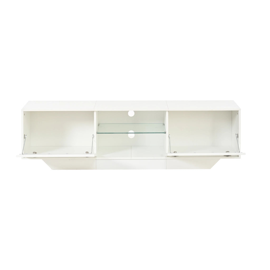 Mobile TV con 2 ante; 4 vani e LED RGB - per soggiorno - 160×35×44.5 cm - bianco