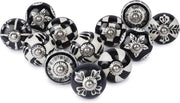 Maniglie in ceramica decorata a mano - 12 pezzi - nero e bianco - disegno fiorale antico - per comodino e mobili