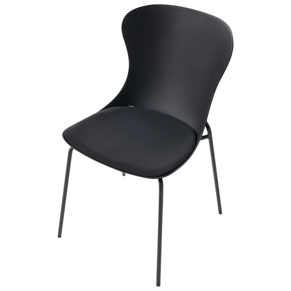 Set di 2 sedie da pranzo con seduta in materiale sintetico nero e struttura in metallo, con cuscino, in stile minimalista scandinavo