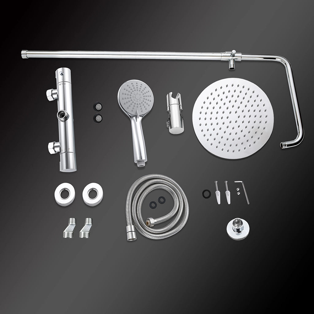 Colonne doccia cromo, soffione doccia rotondo da 25cm acciaio inox, miscelatore termostatico doccia tondo antiscottature