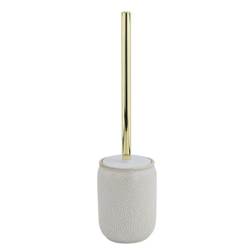 Trade Shop - Portascopino Bagno Wc Toilette Bianco Design Etnico Bordo Dorato Con Scopino 87793 -