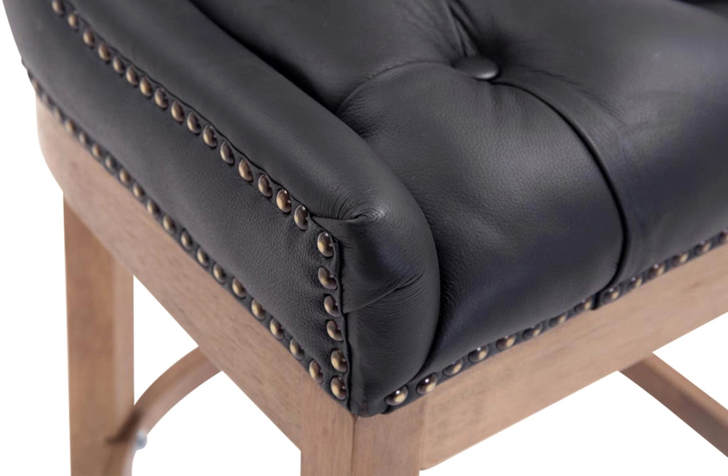 Sgabello Lakewood vera pelle antico-chiaro nero