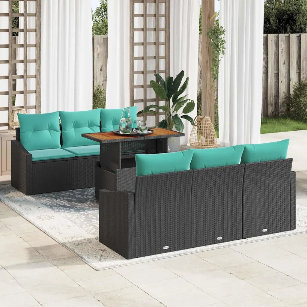 Set da Pranzo per Giardino con cuscino 7 pcs Nero e Verde acqua 3349787