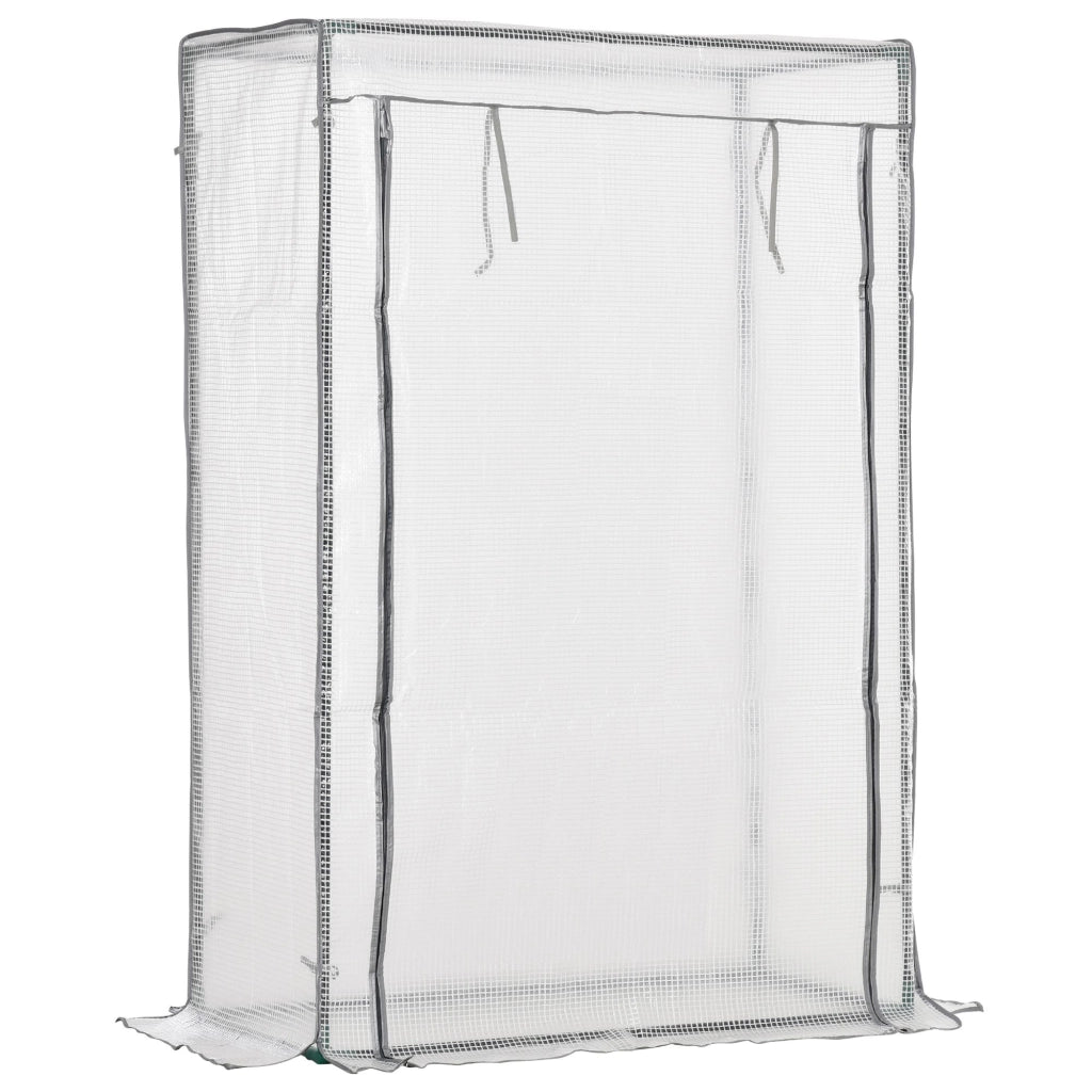 Serra da balcone in acciaio con copertura in PE, porta avvolgibile, 100 x 50 x 150 cm, bianca