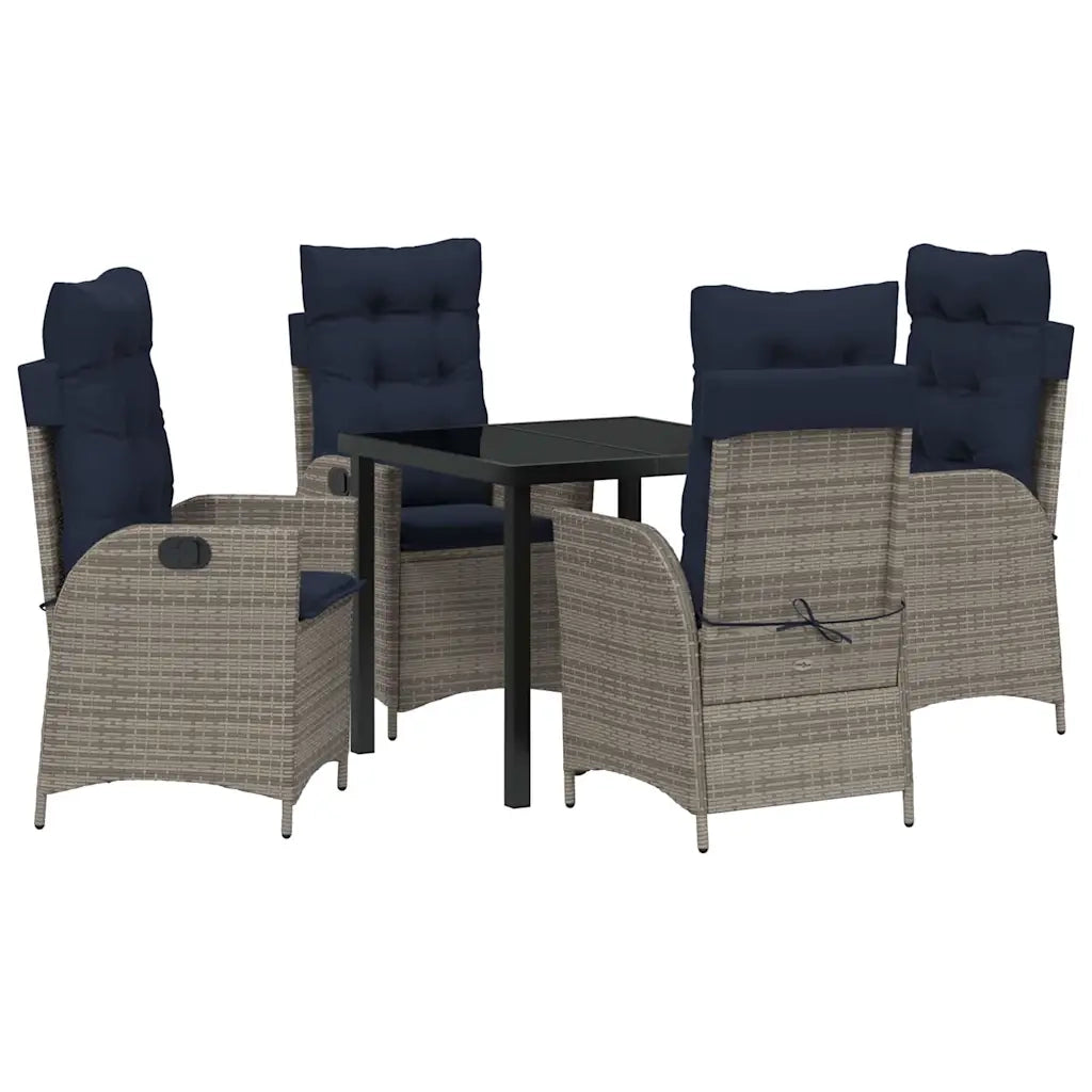 Set da Pranzo per Giardino 5 pcs Grigio e Nero Rattan 3380576
