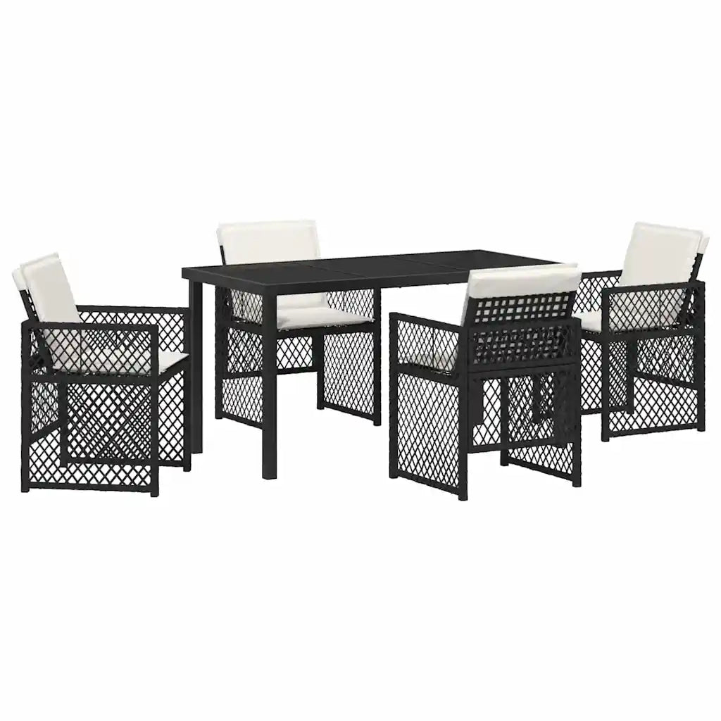 Set da Pranzo per Giardino 5 pcs Nero polyrattan 3380618