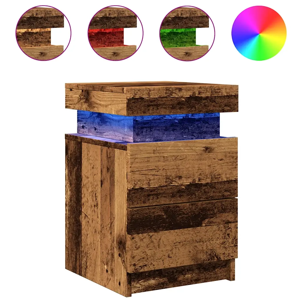 Comodino | Armadio da Notte | Mobiletto da notte con LED Legno Antico 35x39x55 cm in Truciolato