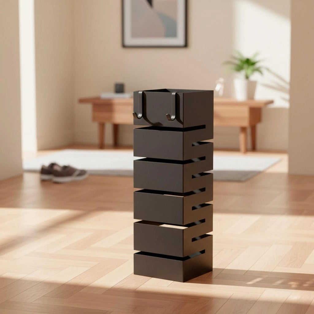 Portaombrelli In Acciaio Zincato Per Interno Esterno Con 2 Ganci Removibili Vaschetta Scolapioggia Base Antiscivolo Design Moderno Struttura Robusta 49 X 15,5 X 15.5 Cm Nero