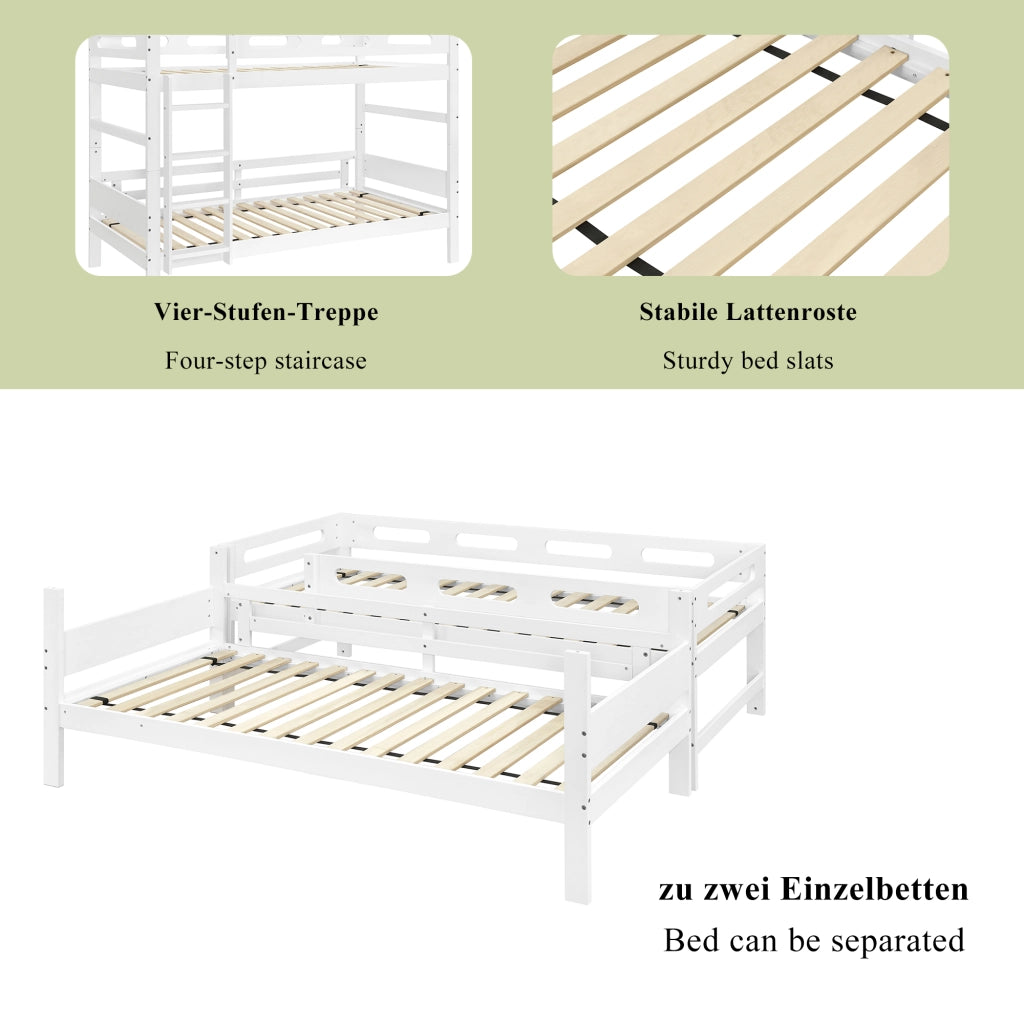 Letto a castello di 90x200 cm con sponda a scaletta in legno bianco