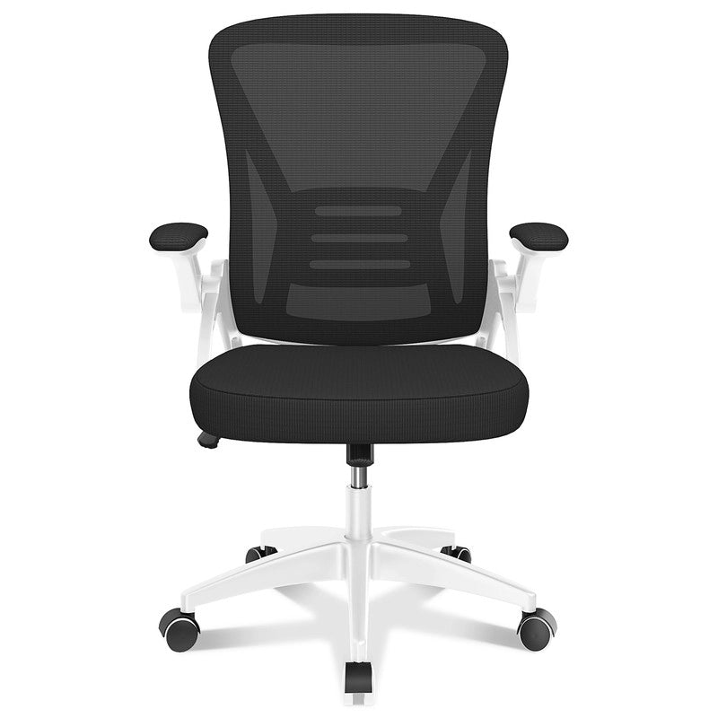Sedia da ufficio ergonomica HAMLODY - con rotelle - Schienale regolabile con supporto lombare - Altezza regolabile - Bianco e nero
