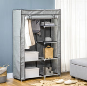 Armadio in tessuto ULEVR 103x43x162,5 cm con barra appendiabiti e 6 ripiani, grigio