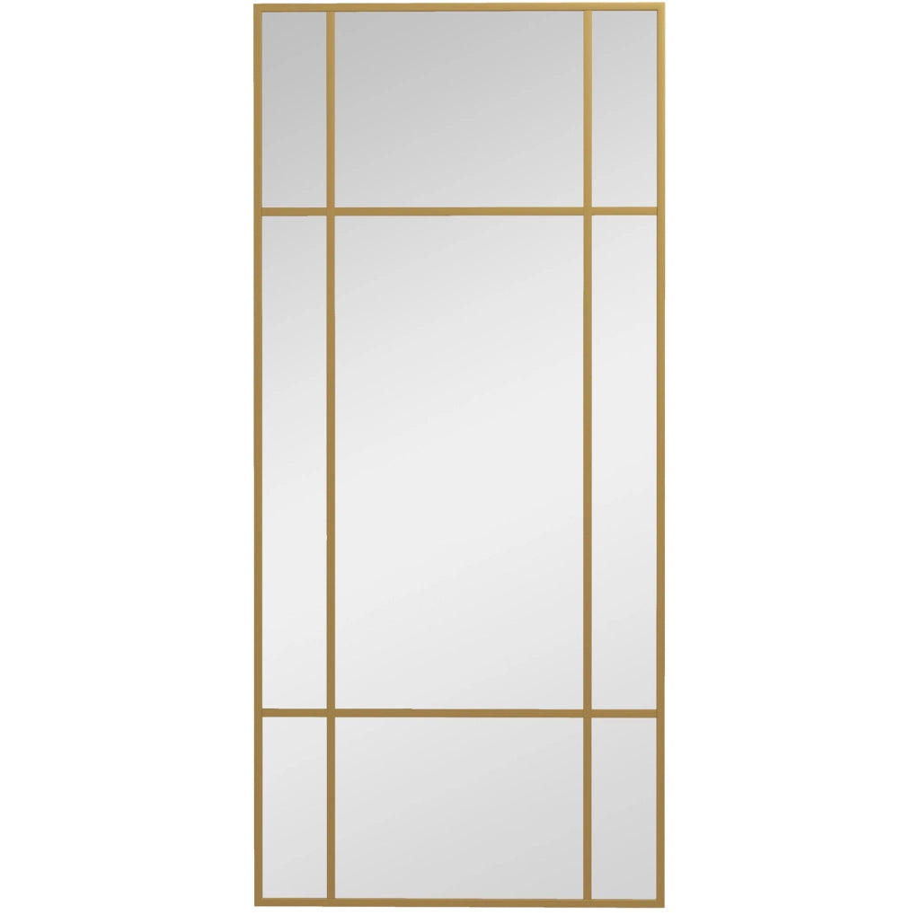 Specchio da parete ULEVR 110x50 cm con griglia decorativa e cornice in metallo dorata