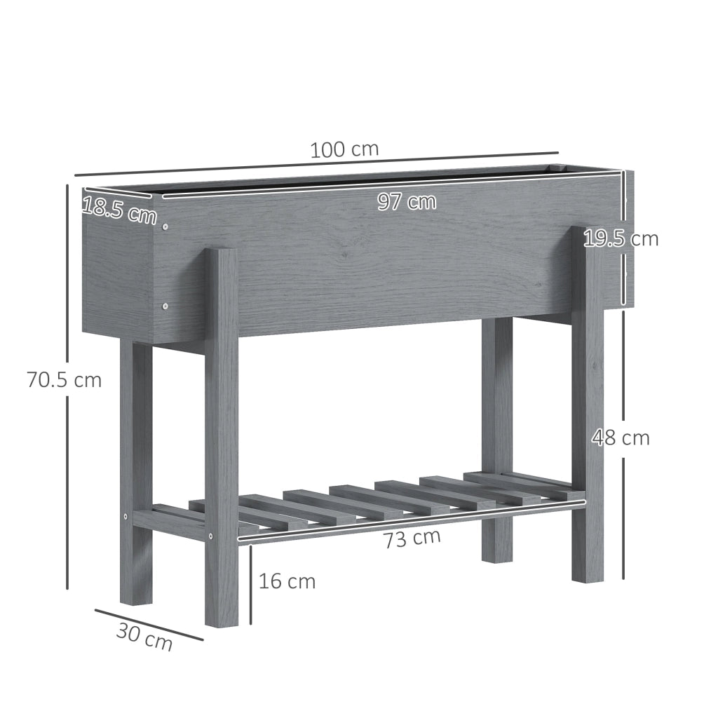 Fioriera Rialzata 100x30x70,5 cm con Ripiano Inferiore e 2 Fori di Drenaggio in Legno di Abete Grigio