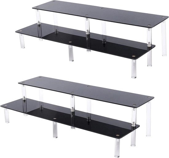 Display Stand a Doppio Livello in Acciaio con Raccordo in Cristallo per Tortine e Figurine di Collezione