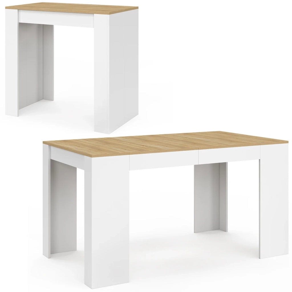 IDMarket - Consolle allungabile ORLANDO 6 posti 140 cm legno bianco e faggio impiallacciato