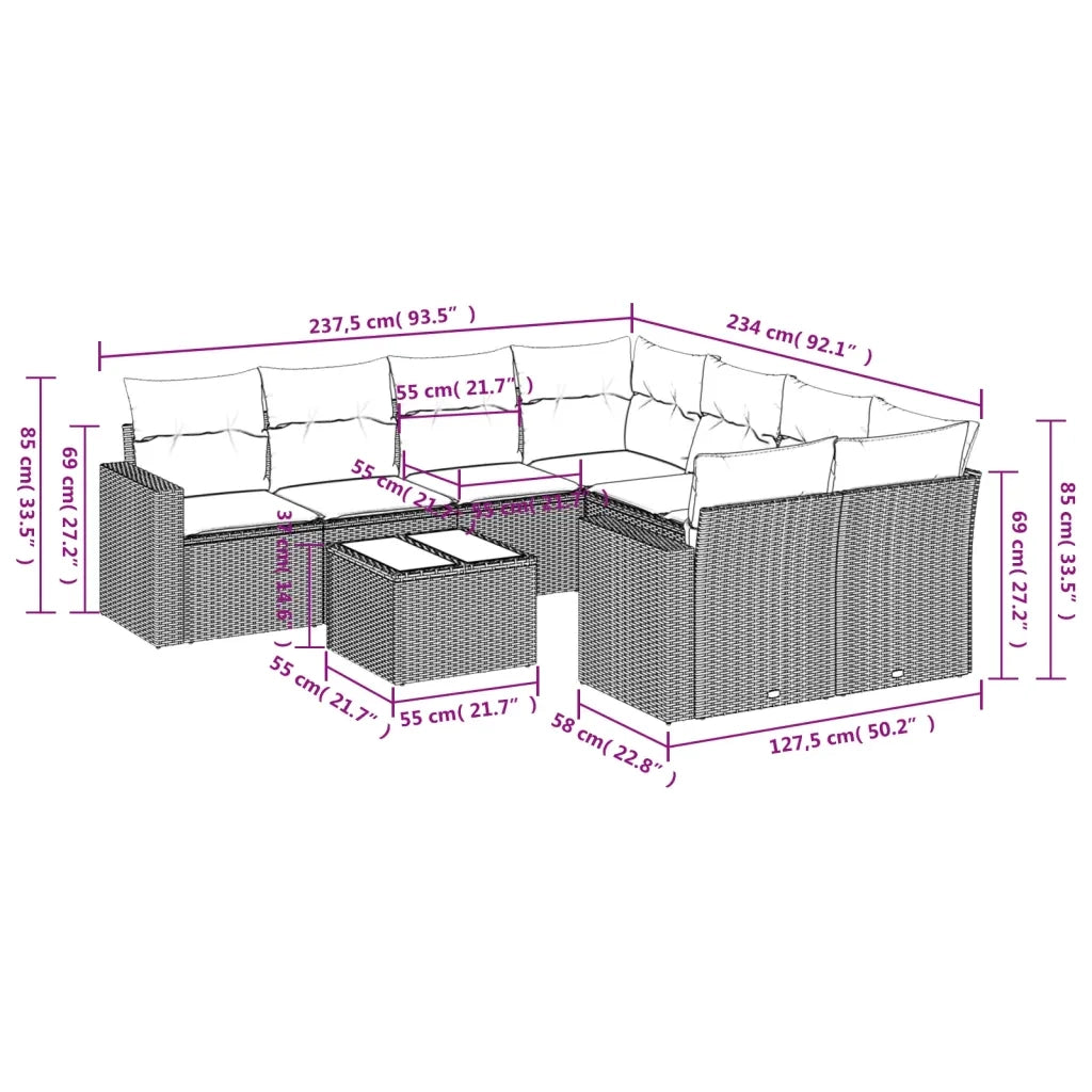 Set Divani da Giardino 9 pz con Cuscini Nero in Polyrattan 3218746