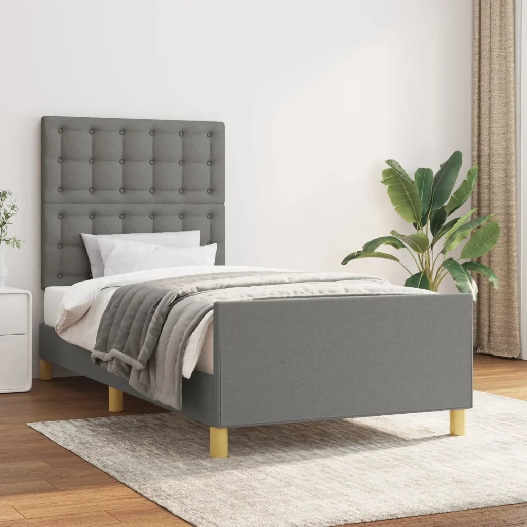 Giroletto con Testiera-Struttura Letto con testiera Grigio Scuro 90x190 cm in Tessuto