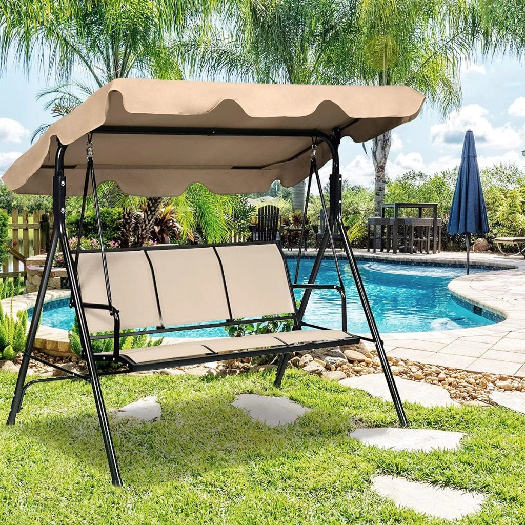 Dondolo da Giardino, a 3 Posti, Tetto di Ricambiabile, Telaio in Metallo e Texteline, con Copertura Anti-UV e Anti-Acqua, Arredo per Esterno, 173x119x152 cm, 2 Colori (1)