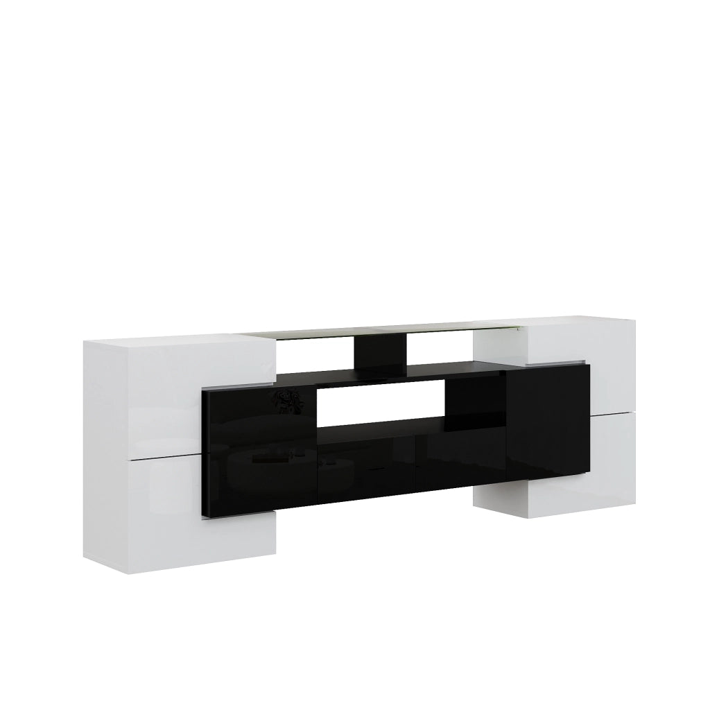 Mobile TV 6 ante 2 cassetti 3 vani con LED per soggiorno, bianco e nero, 200 × 35 × 60 cm