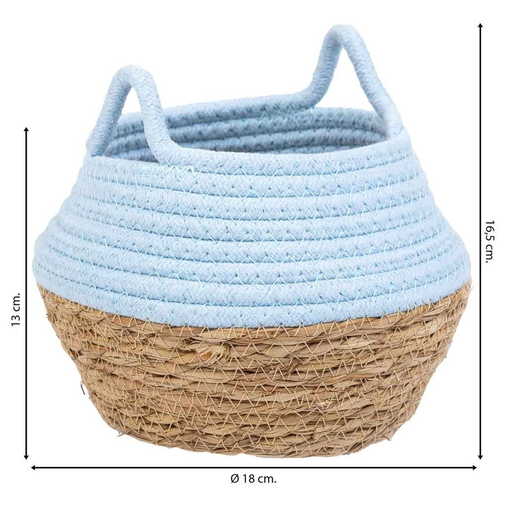 Cesto in fibra naturale e cotone blu d18x13/16,5h