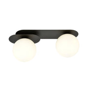 Plafoniera Minimal 2 Luci Teia In Acciaio Nero E Sfere Vetro Opale