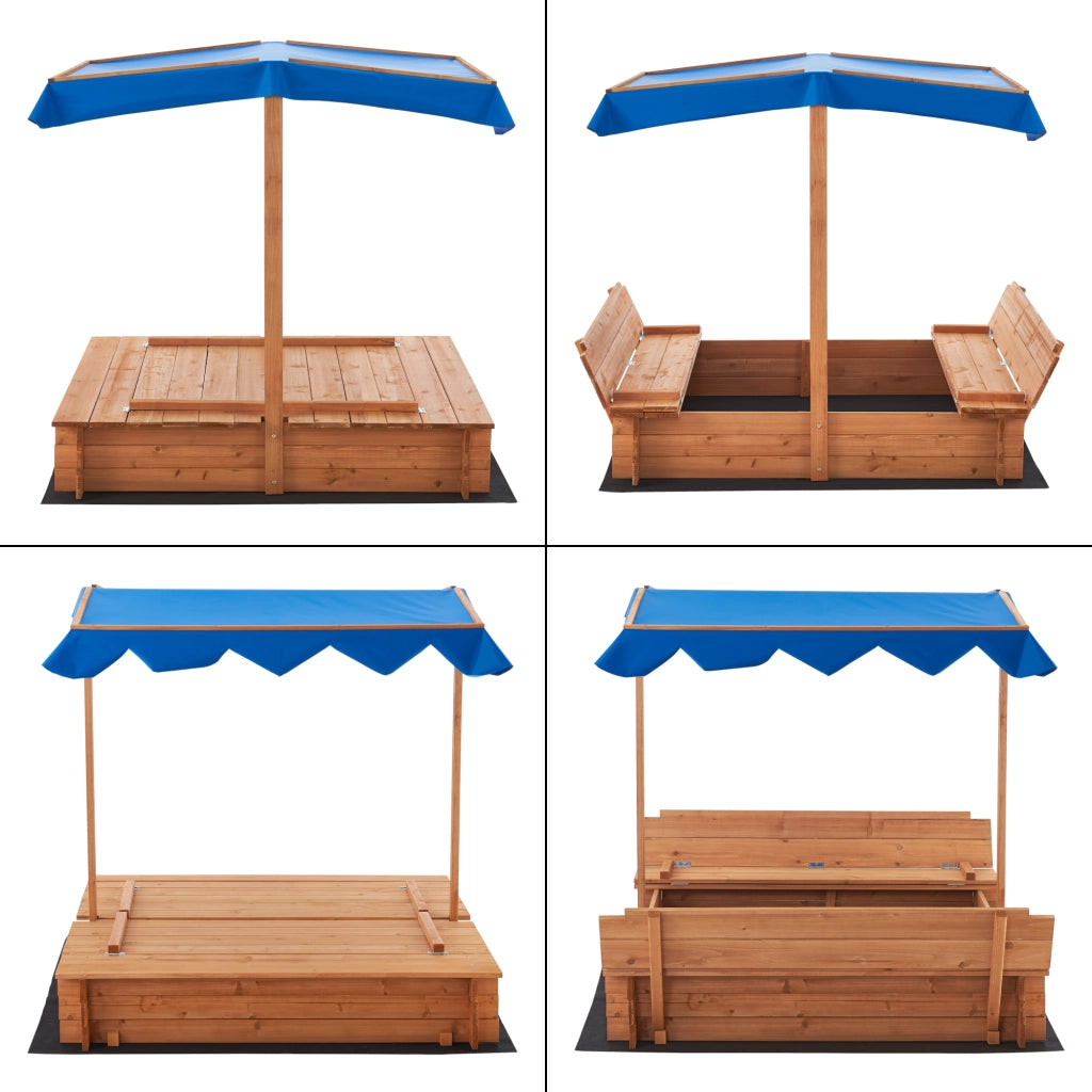 Sabbiera Kellenhusen in Legno con Panchine Integrate e Tettuccio Parasole - Sabbiera Chiudibile [en.casa]