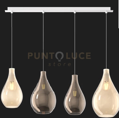 SOSPENSIONE BIANCO 4 LUCI RETTANGOLARE VETRI (2 PICCOLI (1XAM+1XBR)+2 MEDI (1XAM+1XBR)) 1193BI-S4 RPM-AB