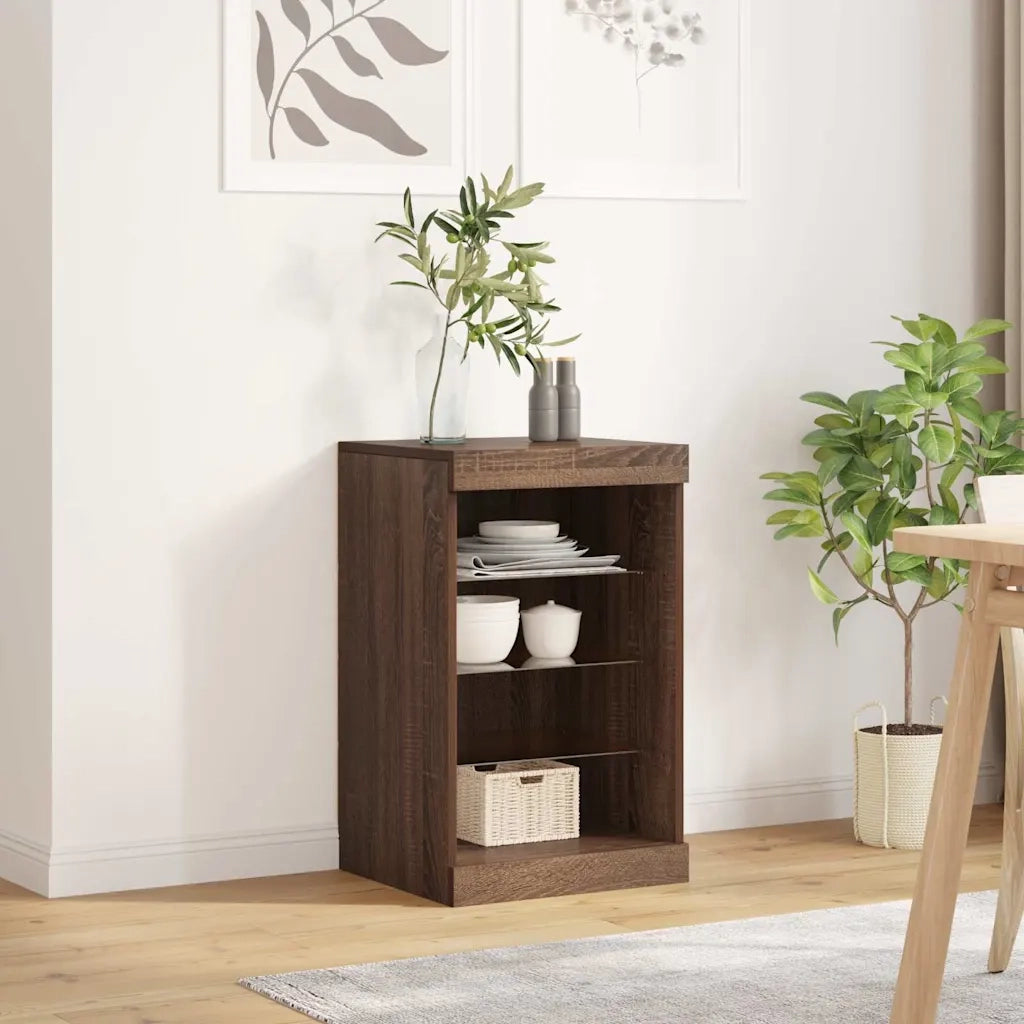 Credenza con Luci LED-Buffet-Armadio da cucina Rovere Marrone 41x37x67 cm 431016