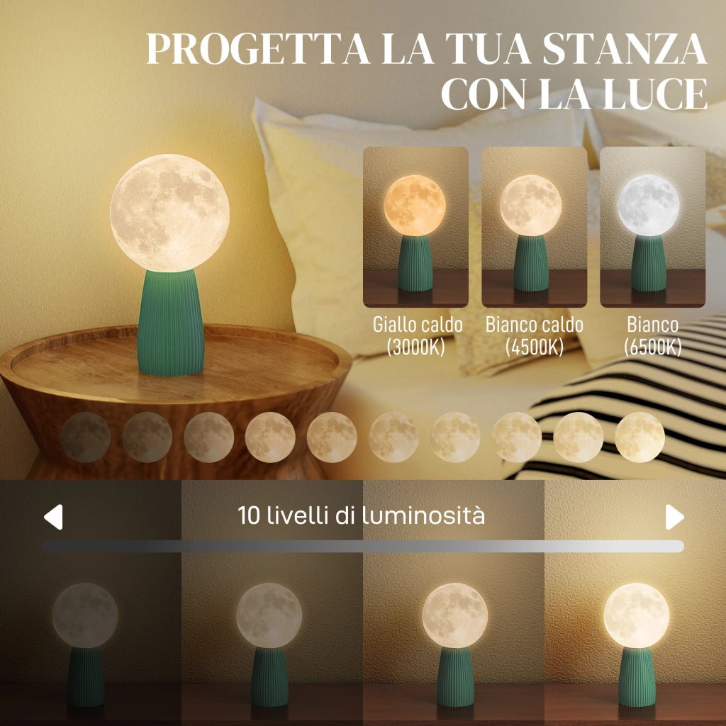 Lampada da Tavolo a Forma di Luna ¨C zephmum ¨C Bianco e Verde Scuro, ABS, ?15x28 cm