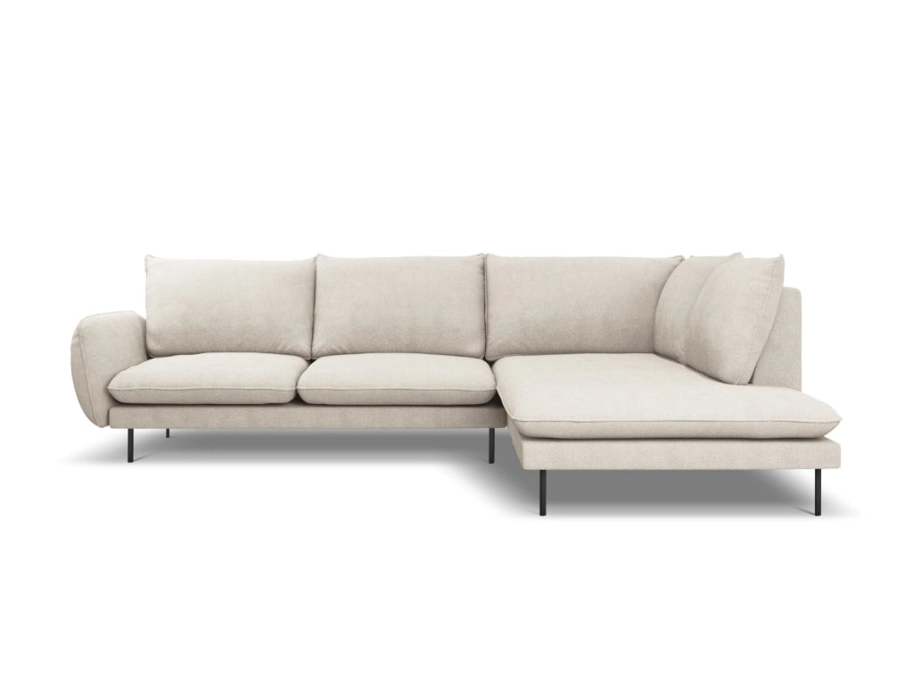 Cosmopolitan Design - Divano angolare destro "Vienna" 6 posti in tessuto strutturato beige chiaro 