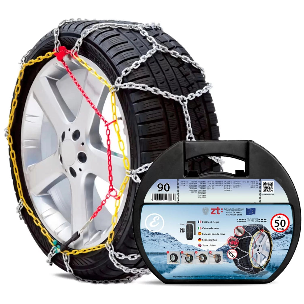 Catene Da Neve In Metallo 9 mm Omologate TUV e GS Onorm Montaggio Rapido Per Auto Macchina Furgone SUV Con Tensionatore Autobloccante Misura: Misura 90