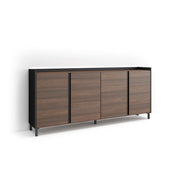 Credenza, Mobile, Cucina, 207x91x35 cm, 4 Porte, Design industriale, LED, Rovere scuro e Nero