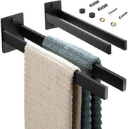 Sostegno asciugamani - Doppia rastrelliera asciugamani - Costruzione robusta - Nero - Ideale per bagno e cucina - 38cm