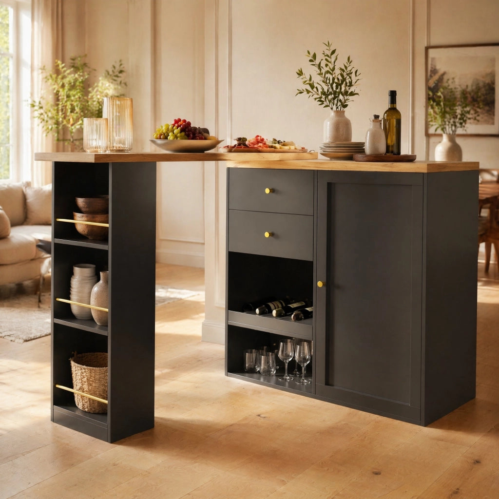 Mobile Contenitore con 4 Cassetti e 3 Ripiani Aperti Girevoli per Soggiorno Sala da Pranzo Studio in MDF Nero