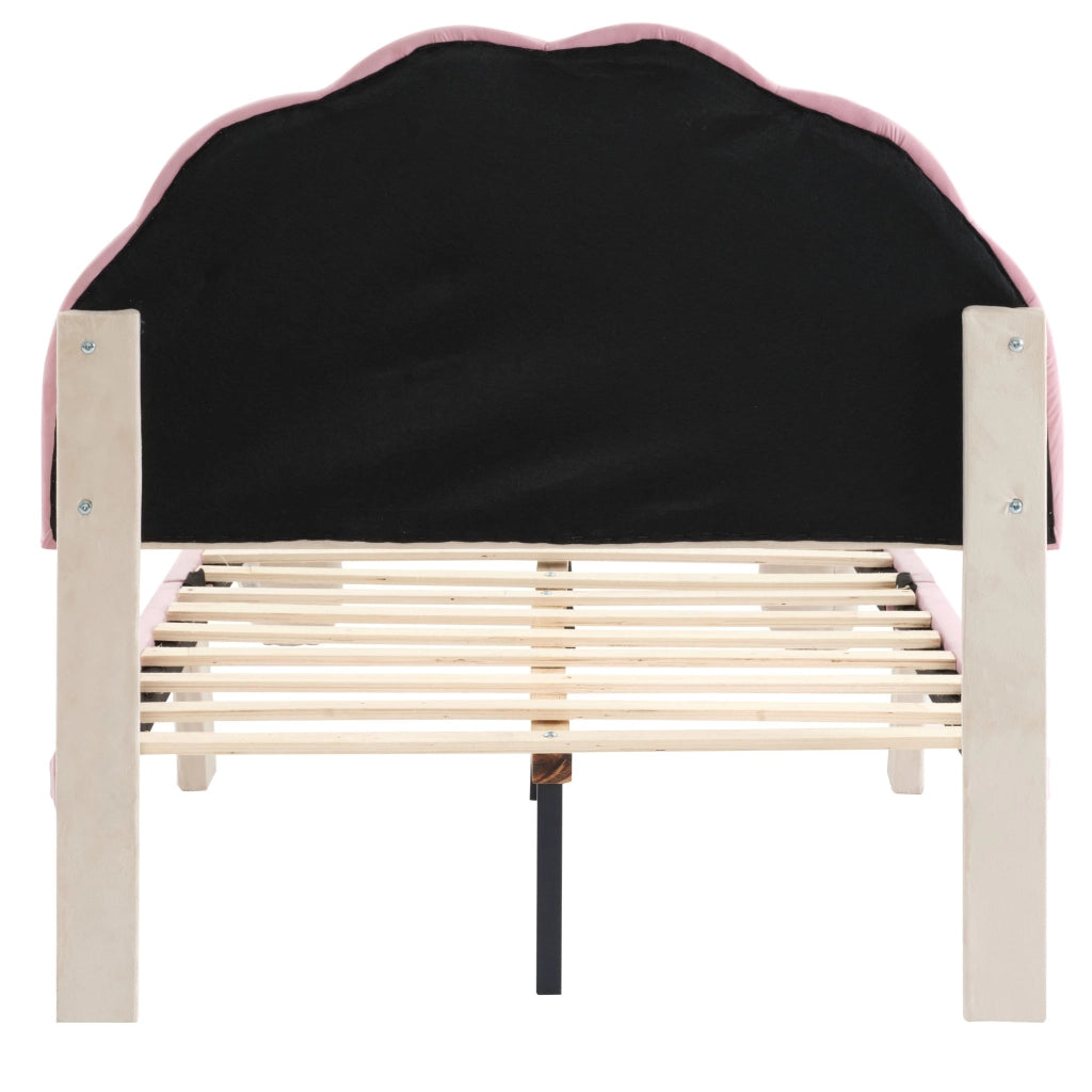 LETTO imbottito 90x200 cm in velluto Beige+Rosa con strisce LED multicolore