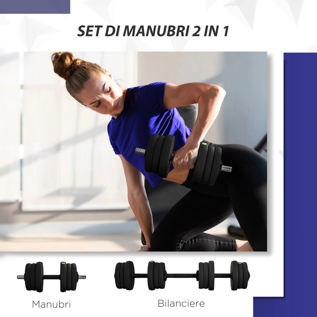 Set Bilanciere con 2 Manubri Regolabili 20 kg ¨C Zephmum ¨C Nero