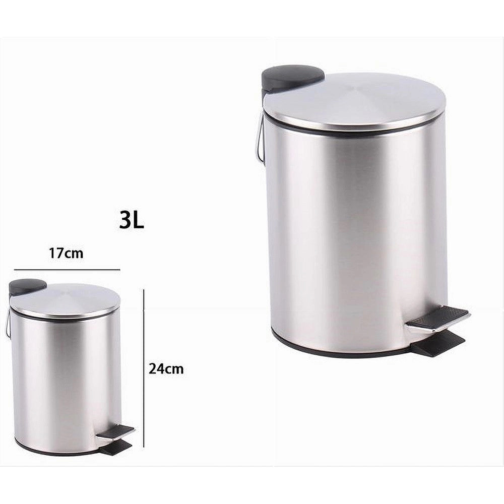 Trade Shop - Pattumiera Acciaio A Pedale 3 Litri Bidone Cestino Spazzatura Bagno Casa 87443 -