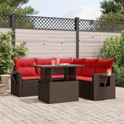 Set Divani da Giardino 6 pz con Cuscini Marrone in Polyrattan 3267904