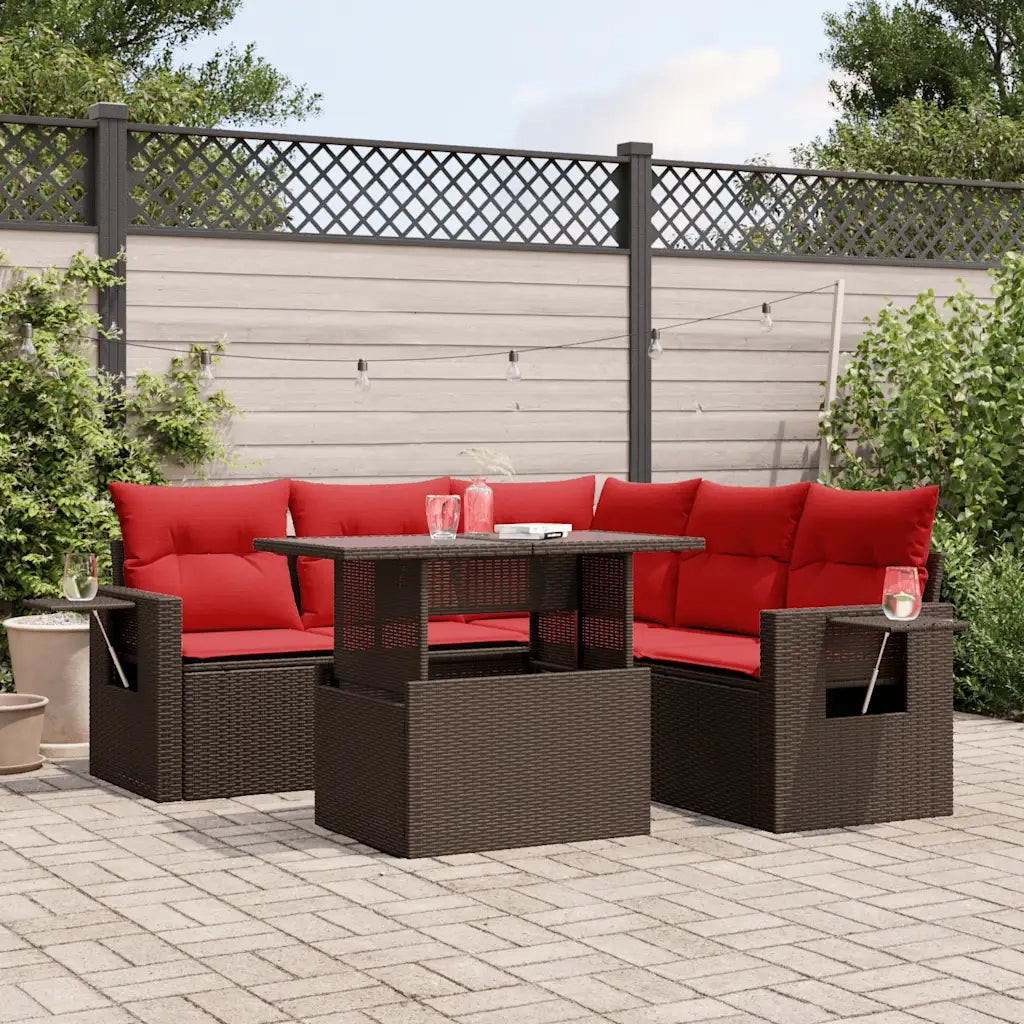 Set Divani da Giardino 6 pz con Cuscini Marrone in Polyrattan 3267904