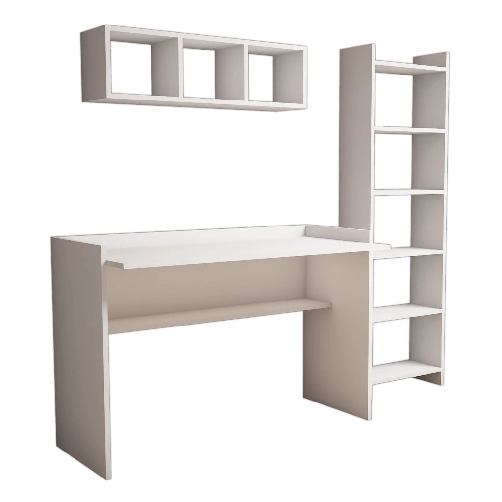 Scrivania in legno "Hera" con libreria e mensola a muro - 118 x 58 x 80 cm - Bianco