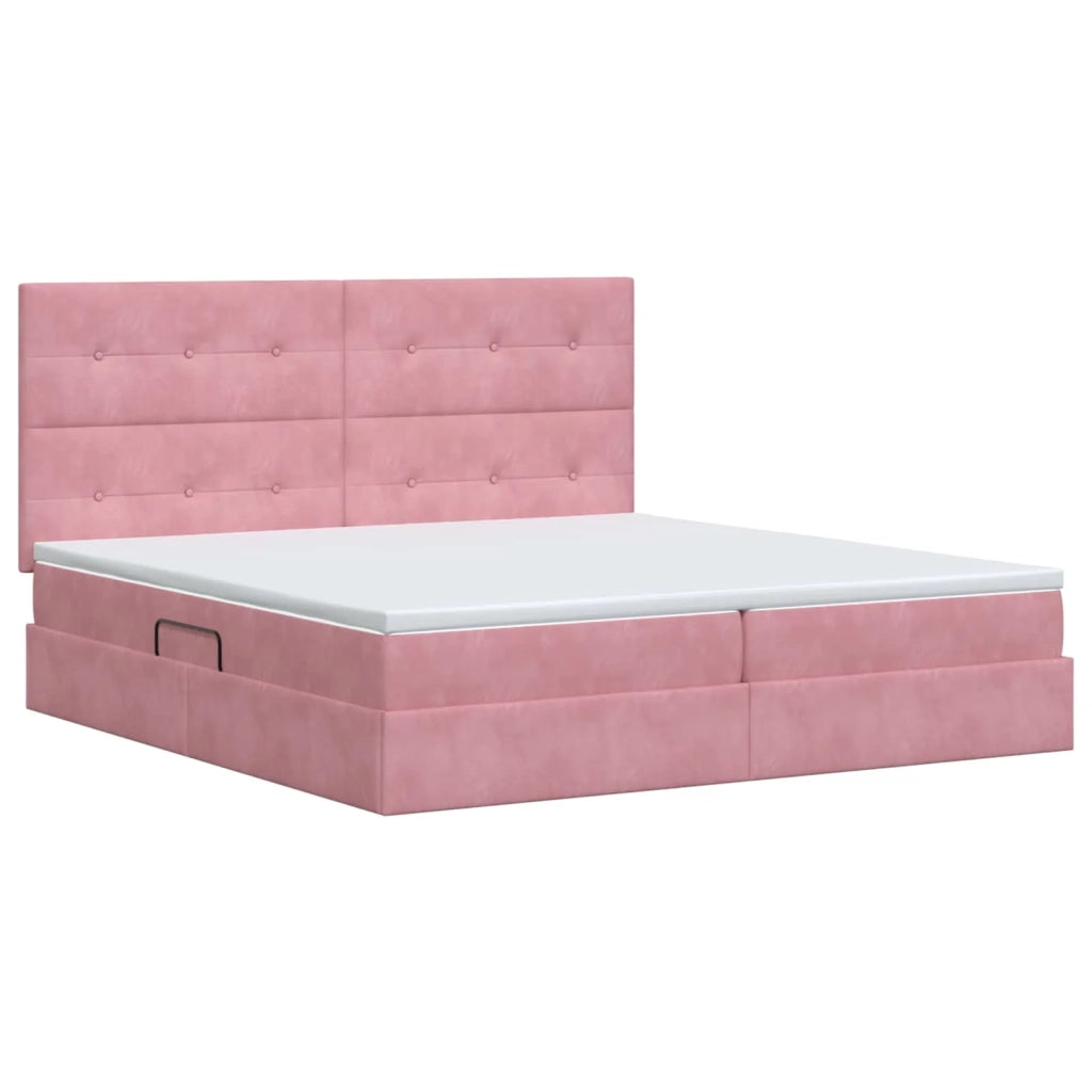 Letto con contenitore e materasso Rosa 200 x 200 cm Velluto 3459716