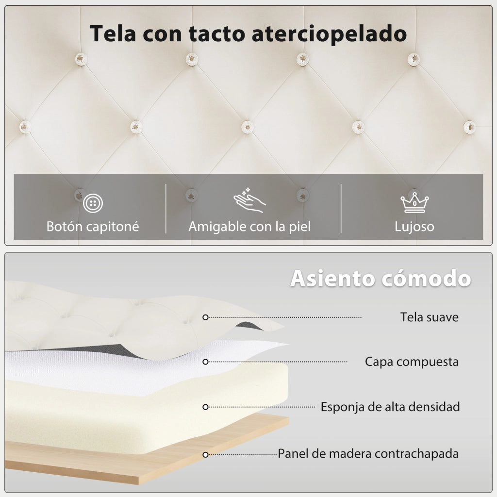 Piediera Imbottita in Velluto con Base in Metallo per Letto ¨C Zephmum ¨C Crema