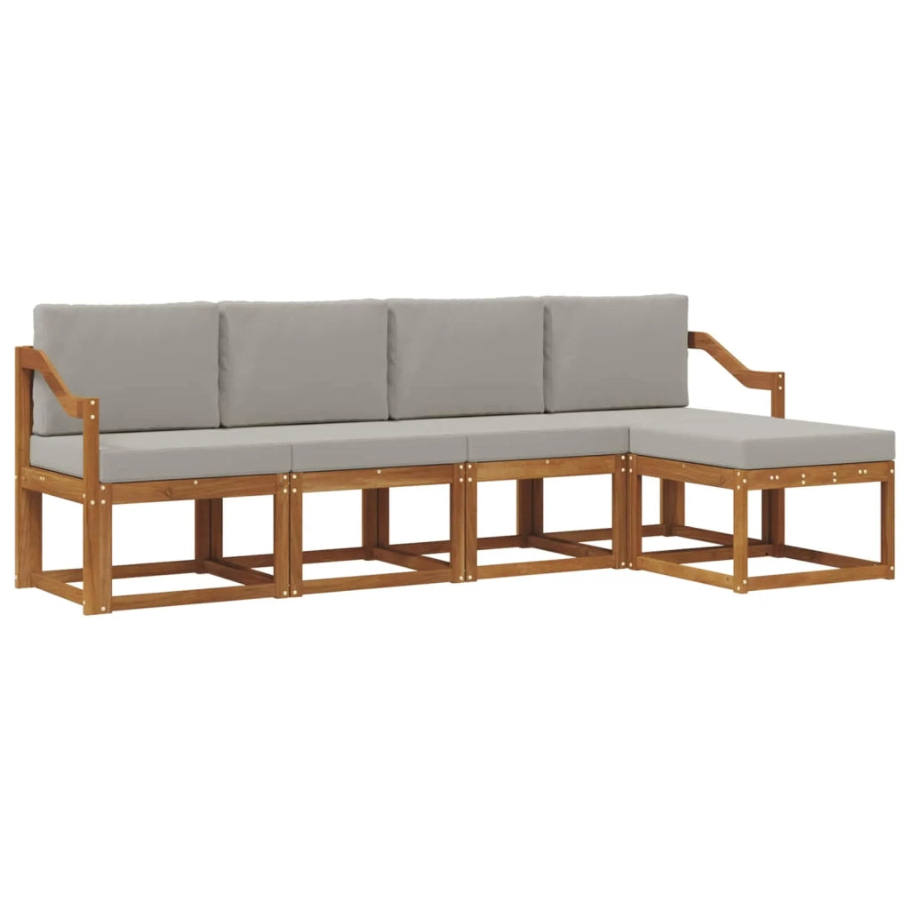 Set di divani da esterno 5 pcs Grigio Naturale e Chiaro