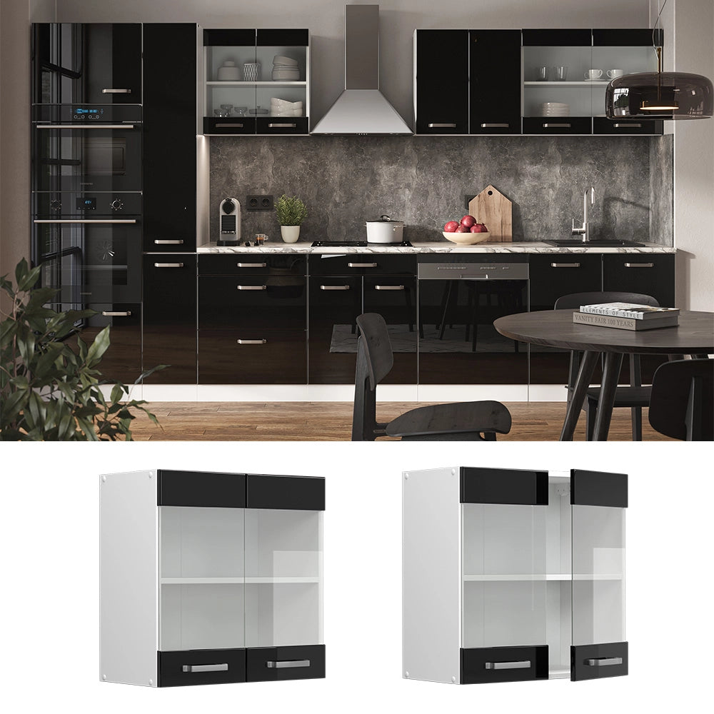 Vicco Mobile da cucina in vetro Nero lucido 60 cm