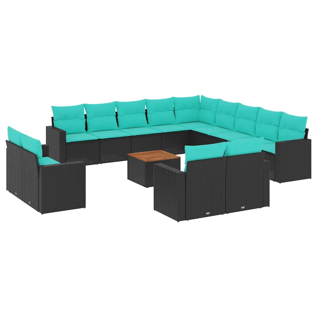 Set Divani da Giardino 14pz con Cuscini in Polyrattan Nero 3256729