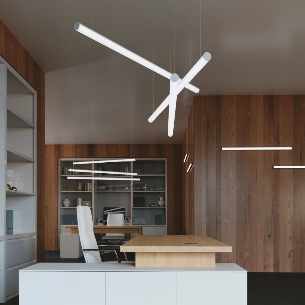 PROFILO TUBE ALLUMINIO E OPALE BIANCO CON TAPPI INCLUSI 200X6CM PER SOFFITTO O SOSPENSIONE