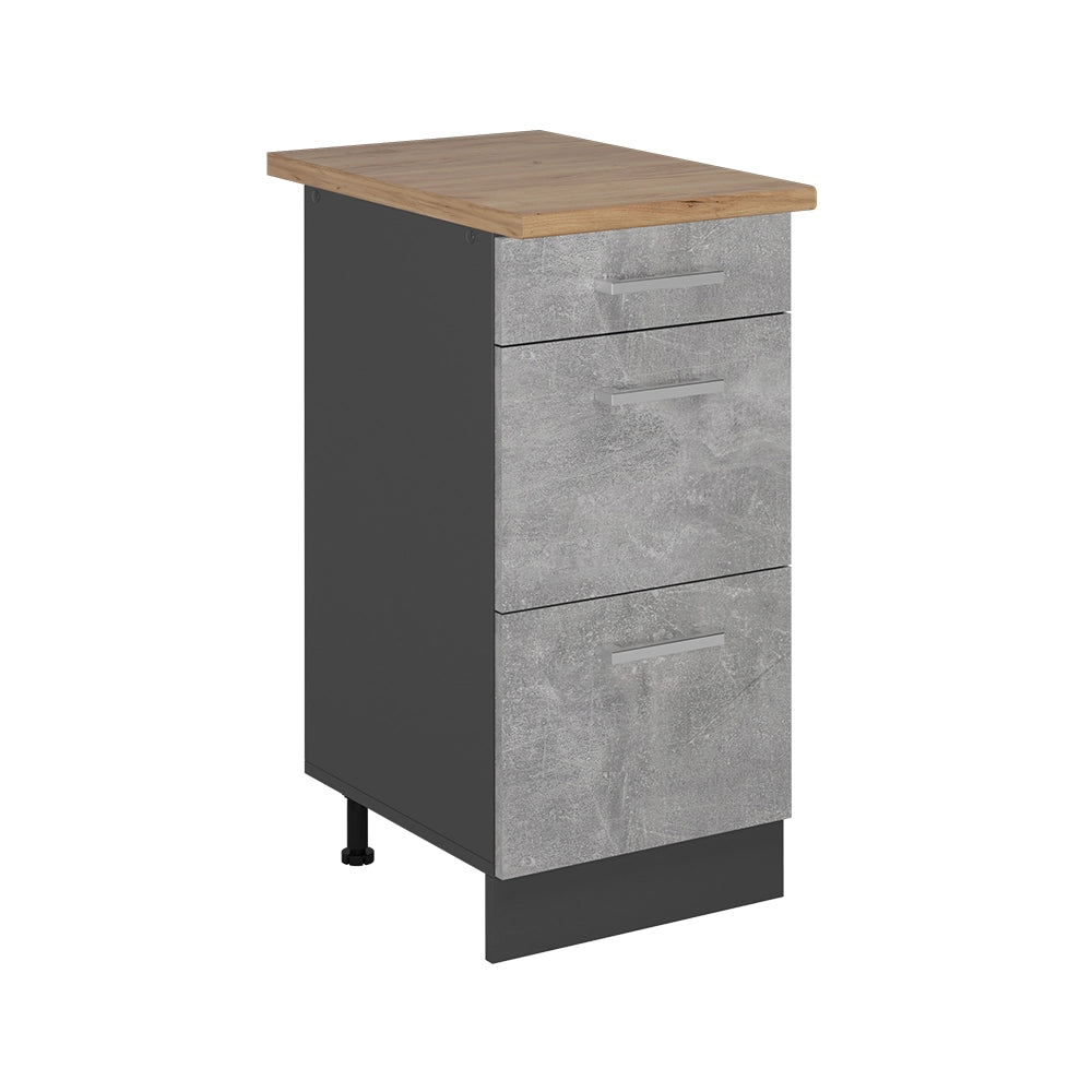 Mobiletto base per cucina R-Line Calcestruzzo/Antracite 40 cm con cassetti, PL Rovere Vicco