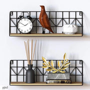 Libreria a Sospensione in Metallo e Legno - Nera - Set di 2 - 45 x 12 x 15 cm