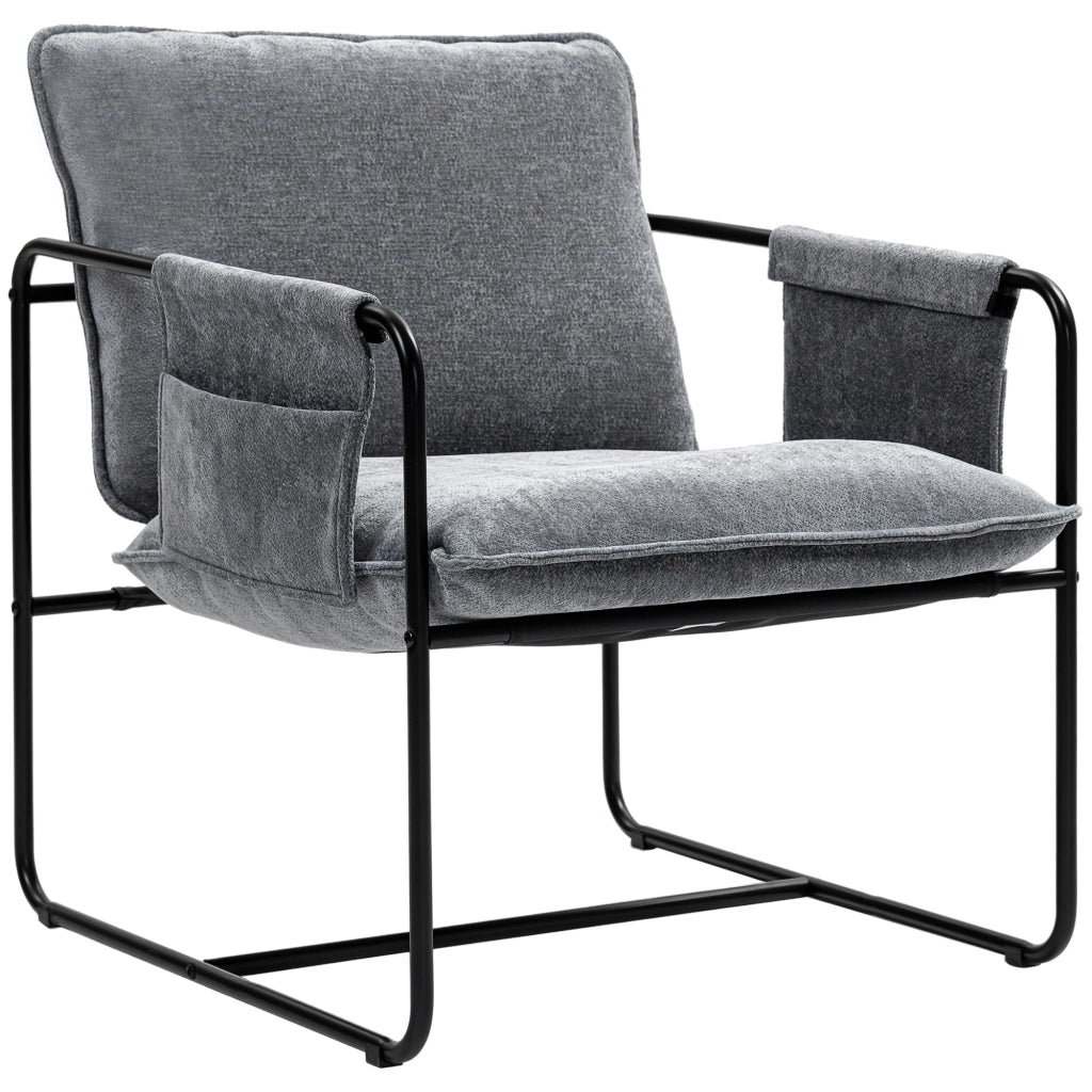 Poltrona Relax Moderna con Tappezzeria in Chenille e Struttura in Acciaio ¨C Zephmum ¨C Grigio 68x76x81 cm